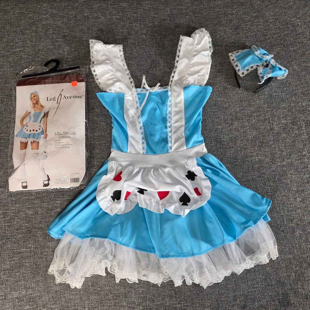 Leg Avenue Alice Girl Costume Blue White Apron Dress Headpiece 83064 Small